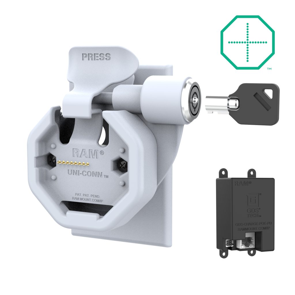 GDS® Uni-Conn™电动锁定卡扣式壁挂式底座，带OE-灰色