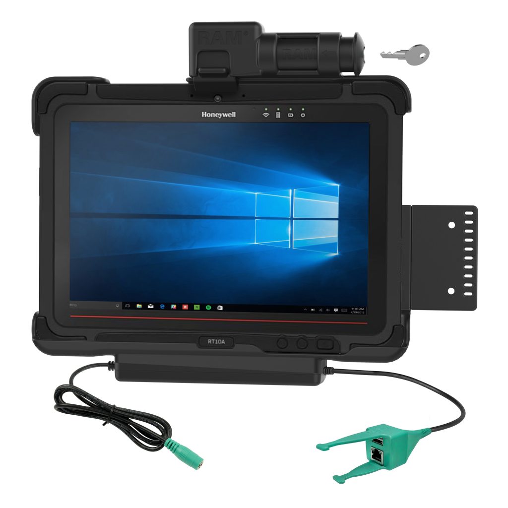 RAM®钥匙锁定电源+适用于Honeywell RT 10平板电脑的USB-A和RJ 45底座