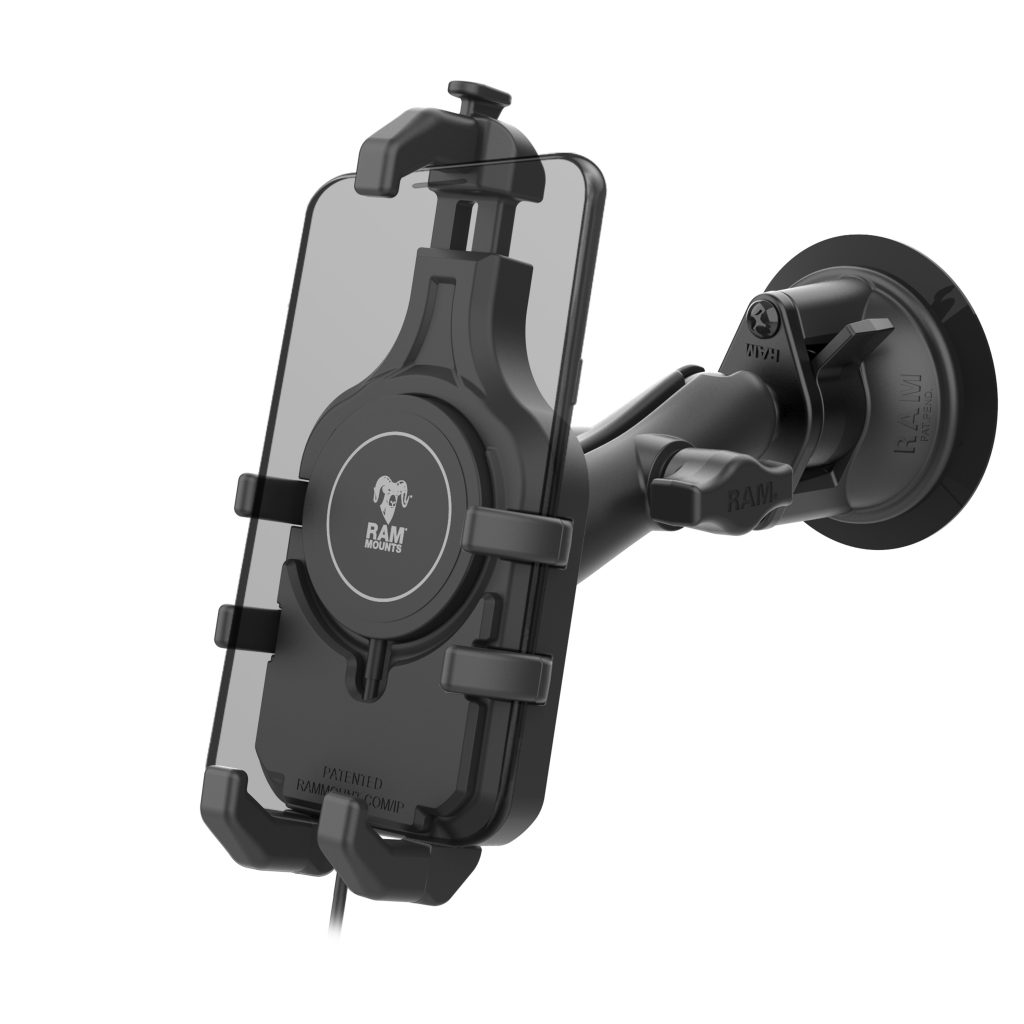 RAM® Quick-Grip™ Pro吸盘支架，配备Qi 2 15 W无线充电器