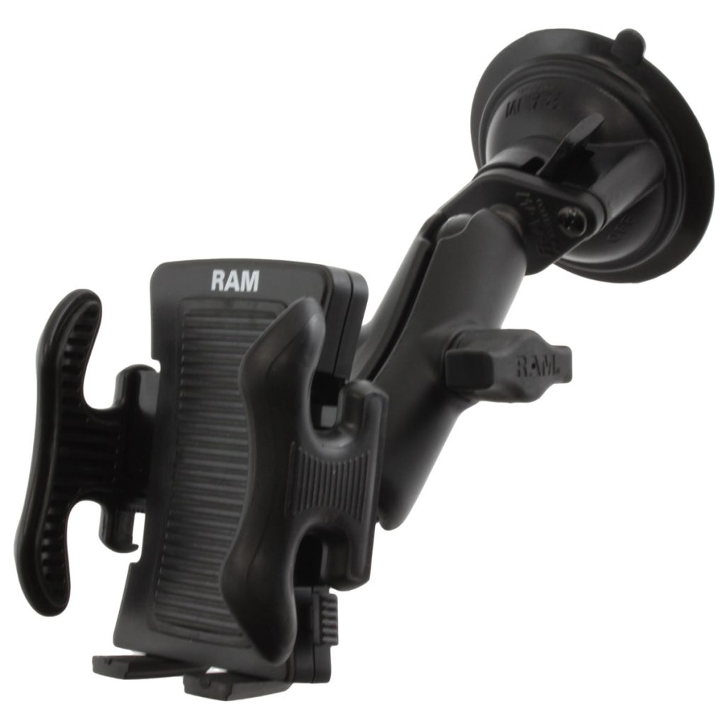 RAM® Twist-Lock™吸盘底座，带弹簧加载手机支架