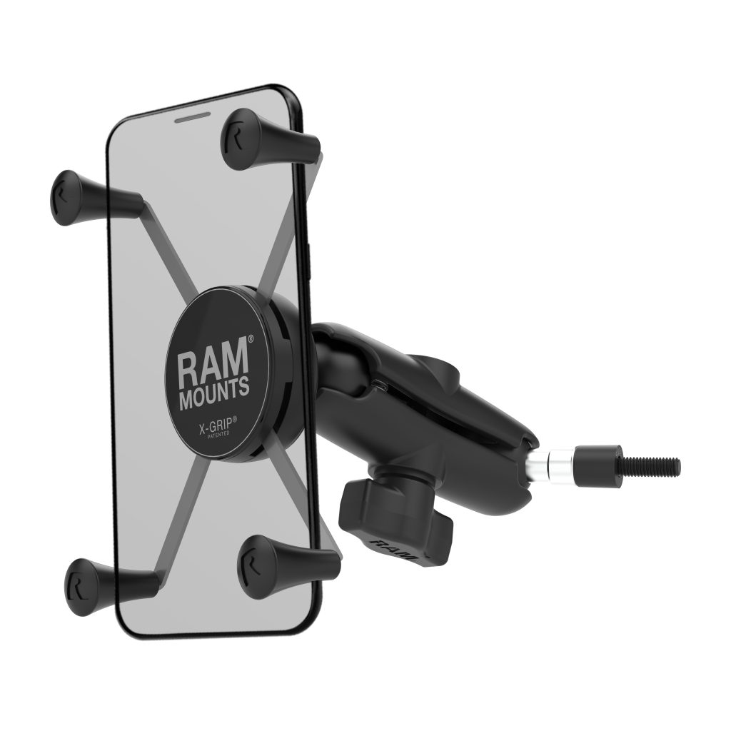 RAM® X-Grip®大型手机支架，带把手和A柱M6螺栓底座