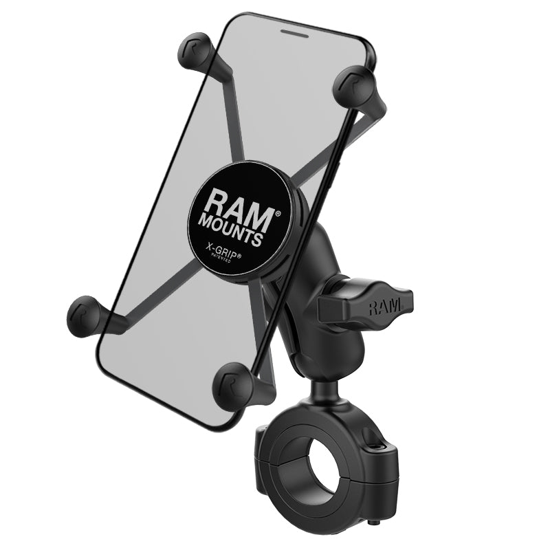 RAM® X-Grip®大型手机底座，带Torque™大型轨道底座-短臂