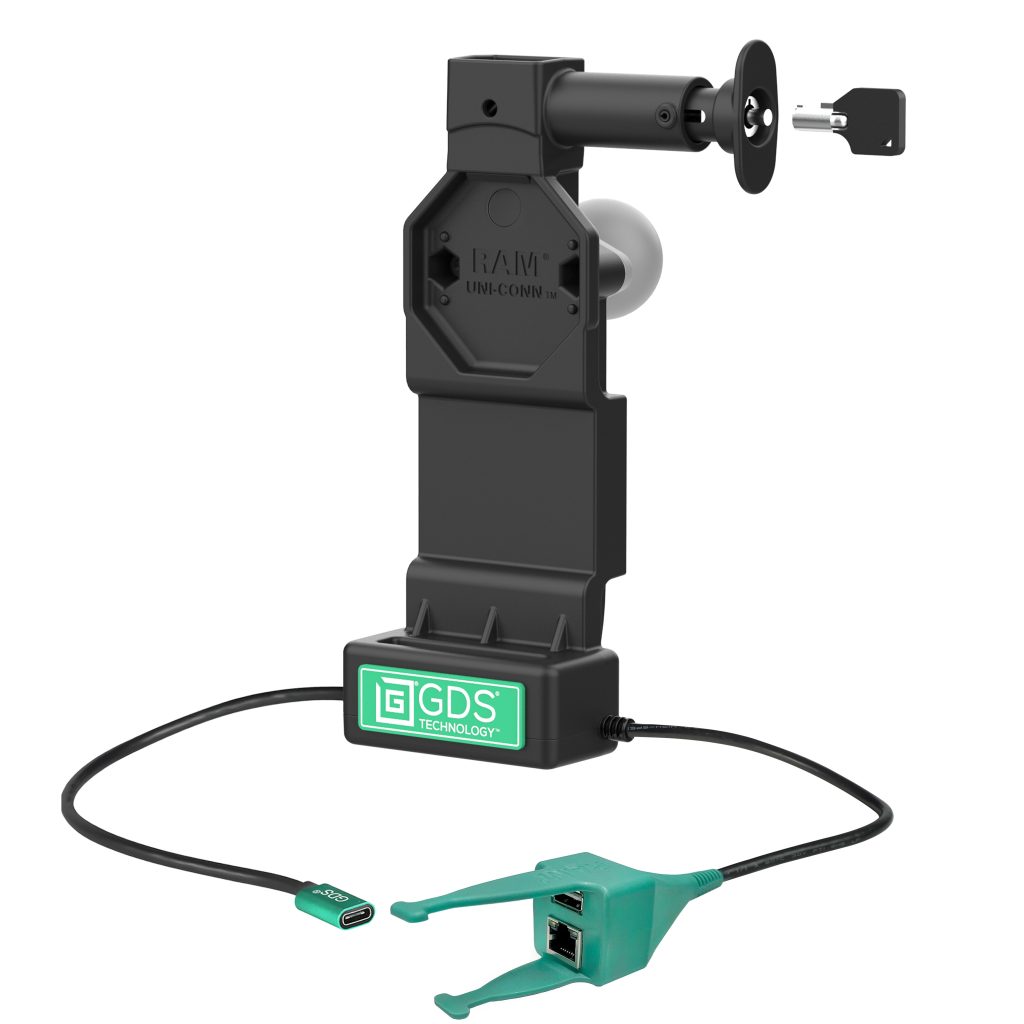 GDS® Uni-Conn™锁定Dock + USB-A & RJ 45，带释放按钮