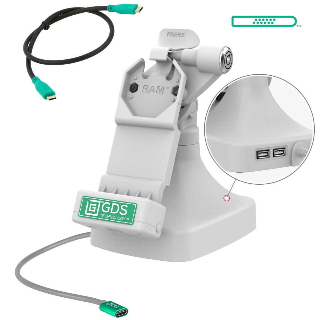 GDS® Uni-Conn™带USB-C +数据的锁定按钮和旋转底座-灰色
