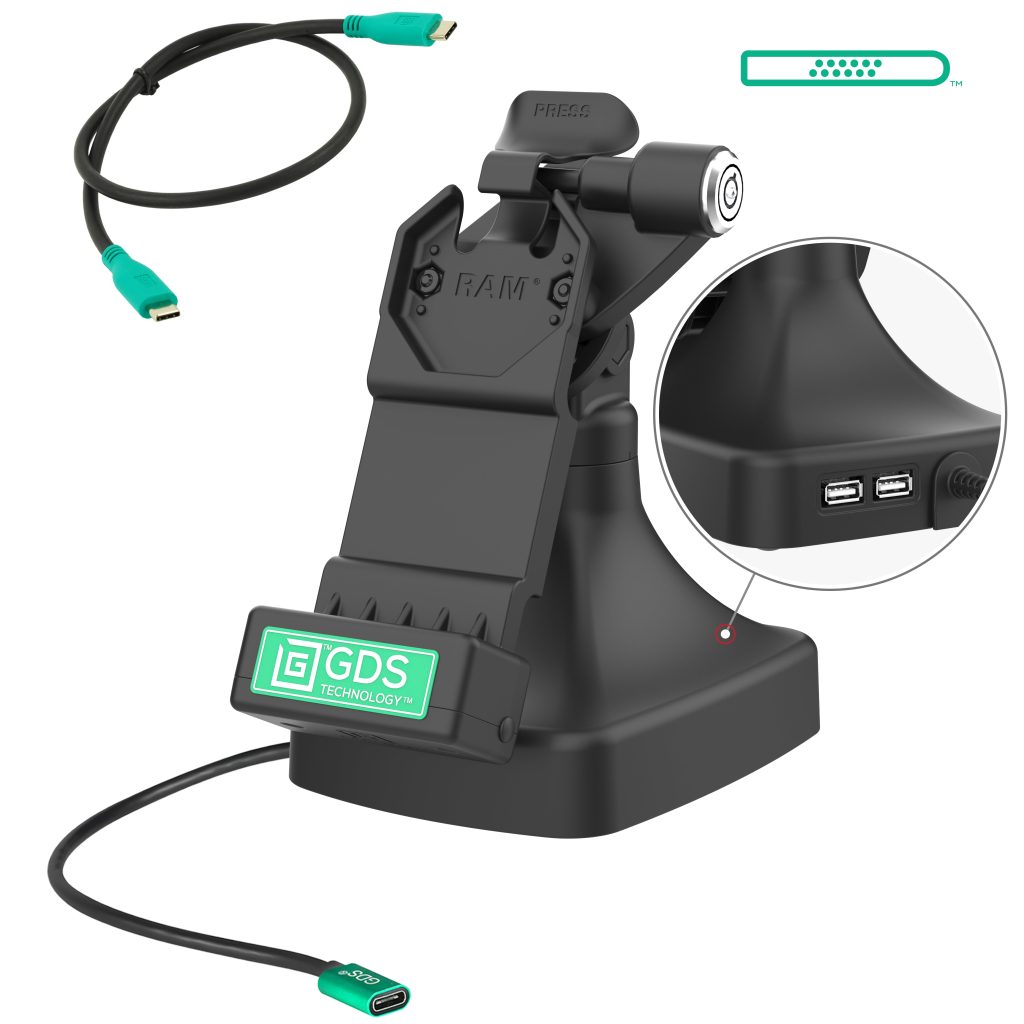 具有USB-C +数据的GDS® Uni-Conn™锁定按钮和旋转底座