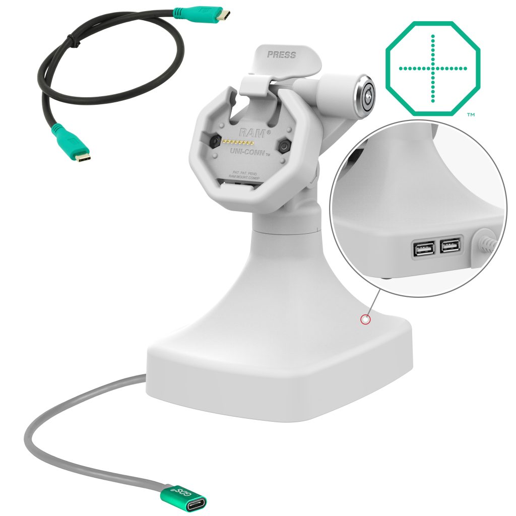 GDS® Uni-Conn™电动锁定按钮和旋转底座，采用USB-C +数据格雷