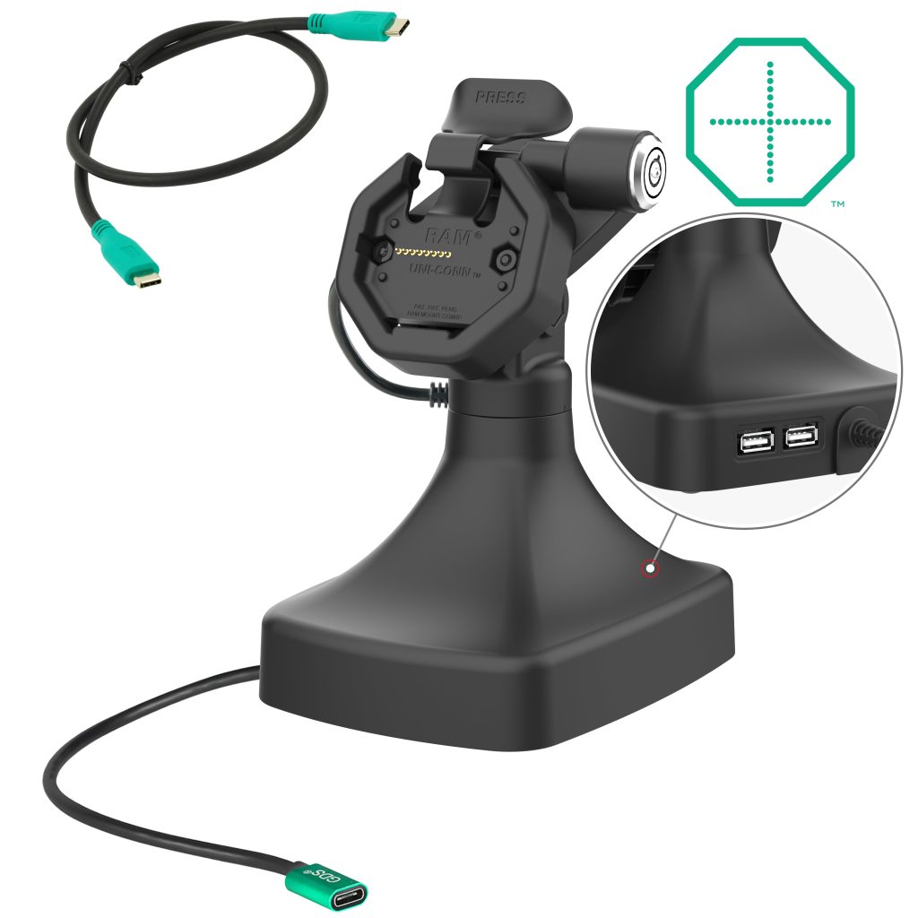 GDS® Uni-Conn™电动锁定按钮和旋转底座，带USB-C +数据