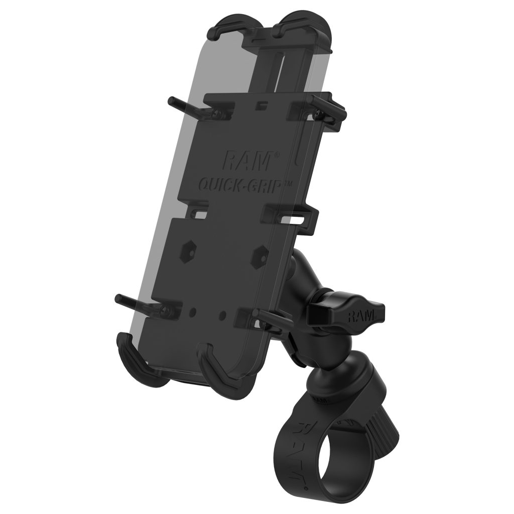 RAM® Quick-Grip™ XL手机底座，配有RAM® Tough-Strap™手柄底座