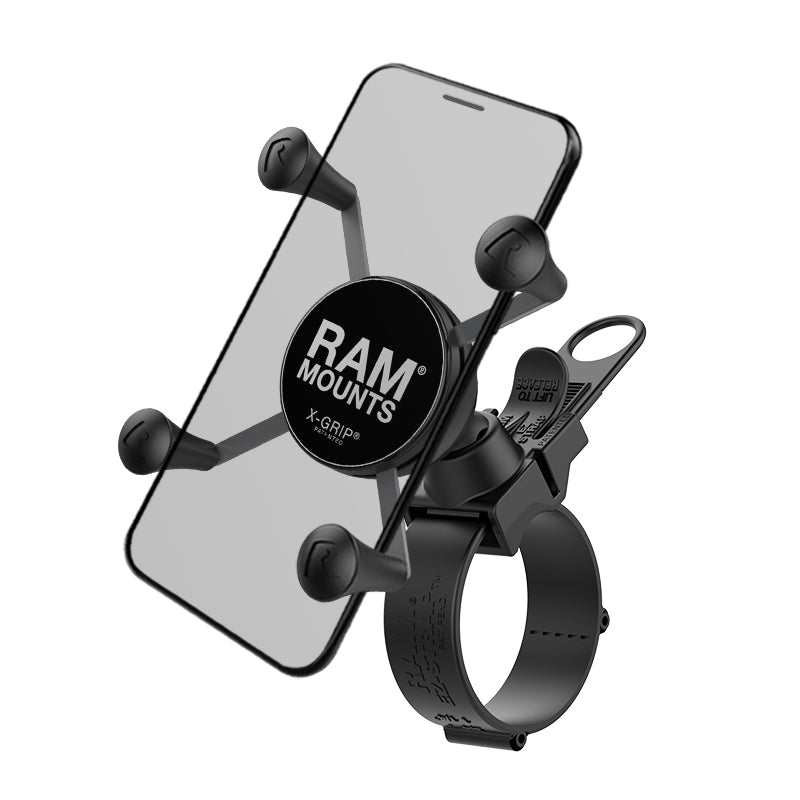 RAM® X-Grip®手机底座，带RAM® EZ-Strap™轨道底座