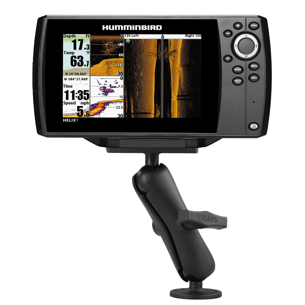 用于Humminbird Hattles 7的RAM®钻制双球支架-中型