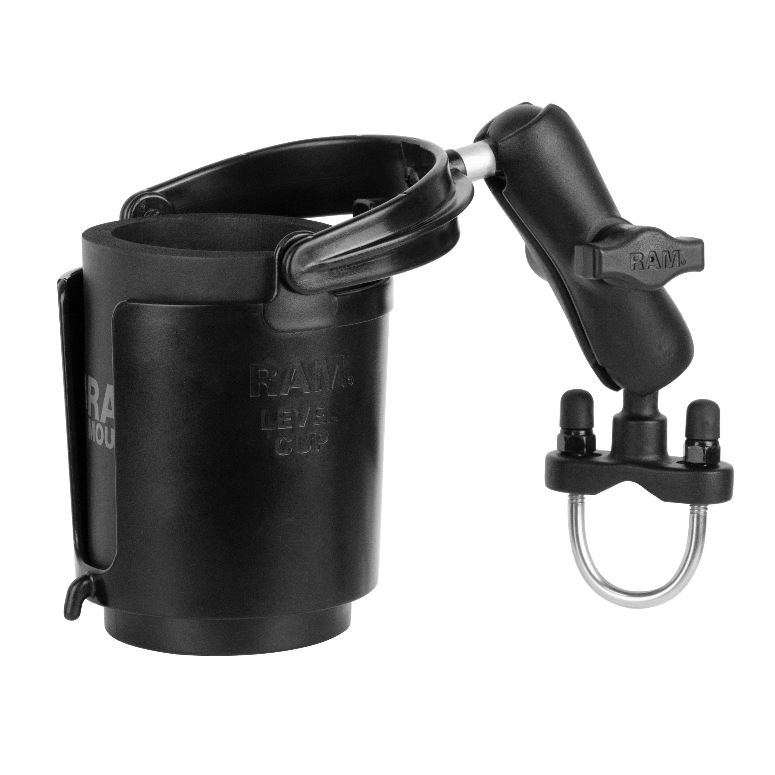 RAM® Level Cup 16 oz饮料架，带U型螺栓底座- 1英寸- 1.25英寸栏杆