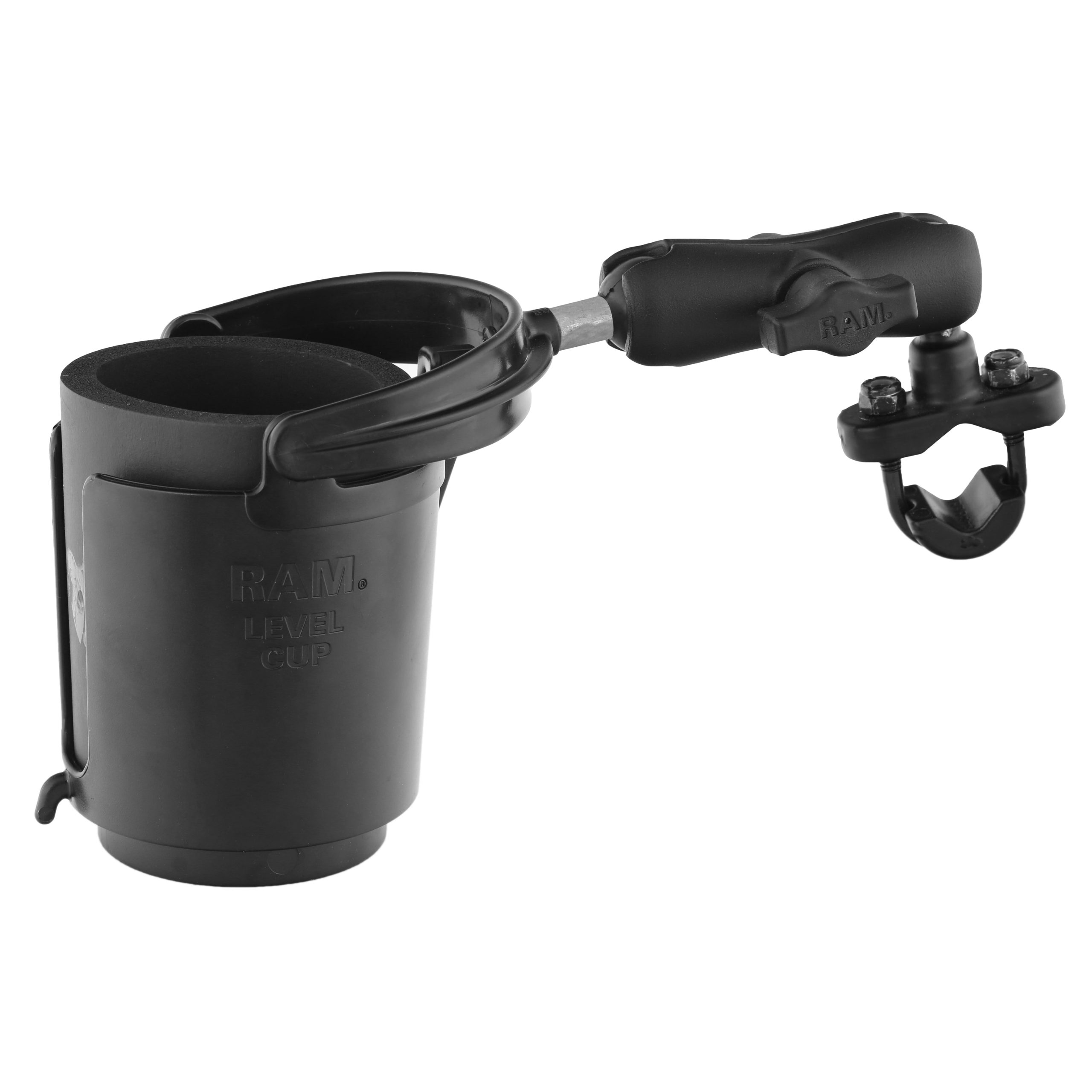 RAM® Level Cup 16 oz饮料架，带U型螺栓底座-0.5英寸- 1.25英寸栏杆