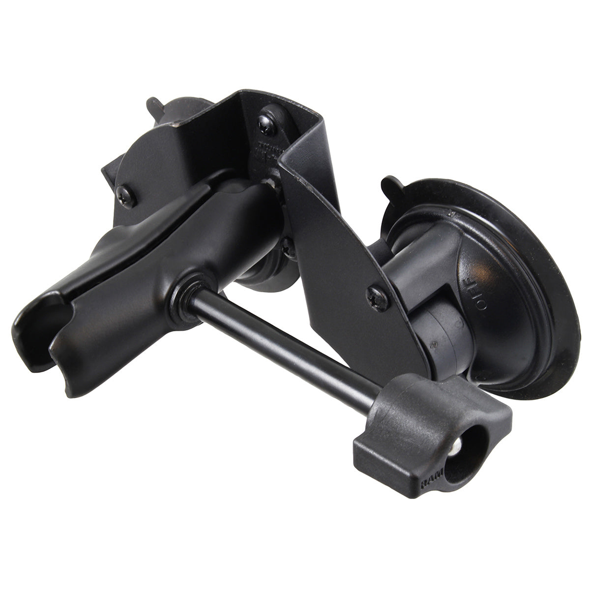 RAM® Twist-Lock™双吸盘底座，带插座臂和固定旋钮