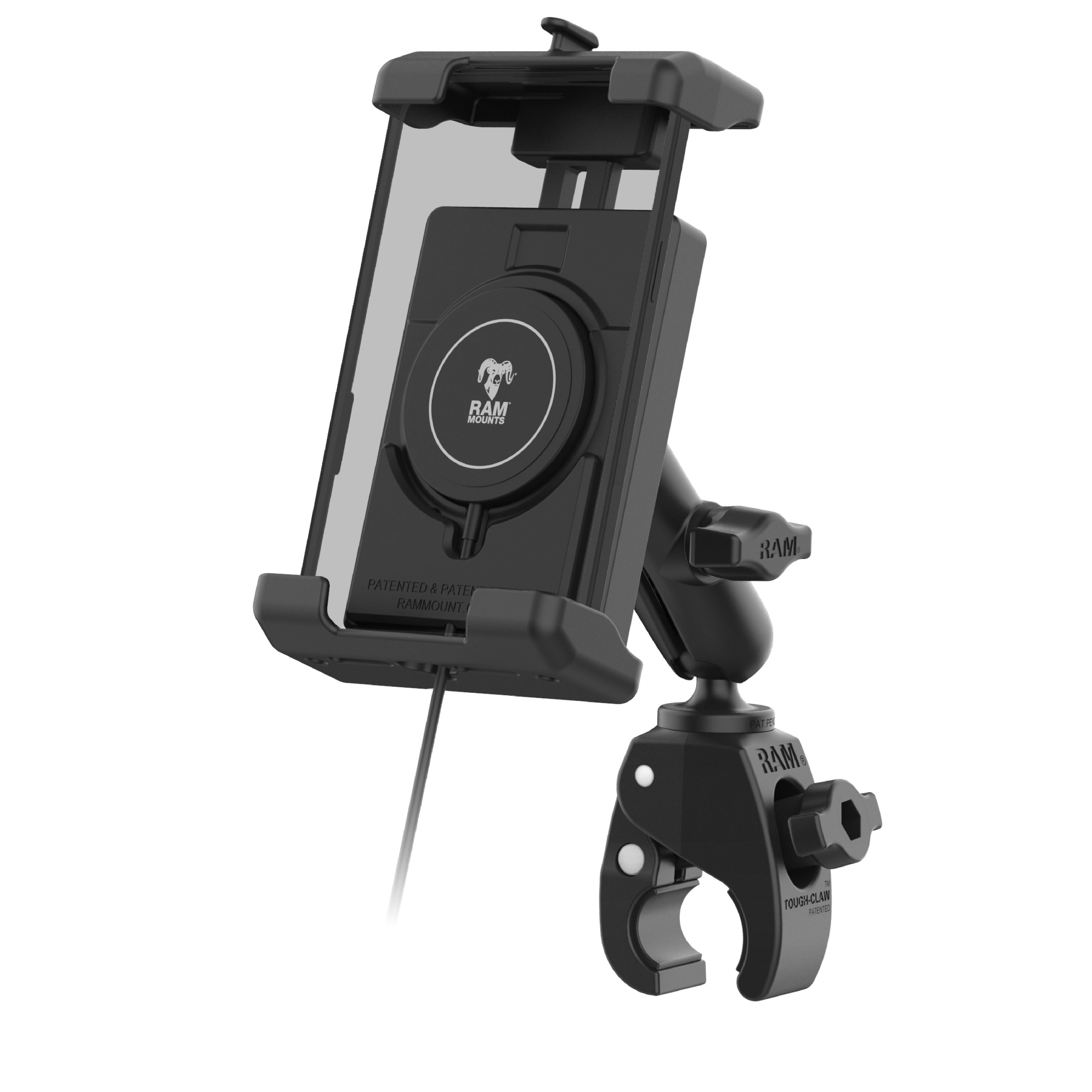RAM® Quick-Grip™ Pro XL Tough-Claw™底座，配备Qi 2 15 W无线充电器