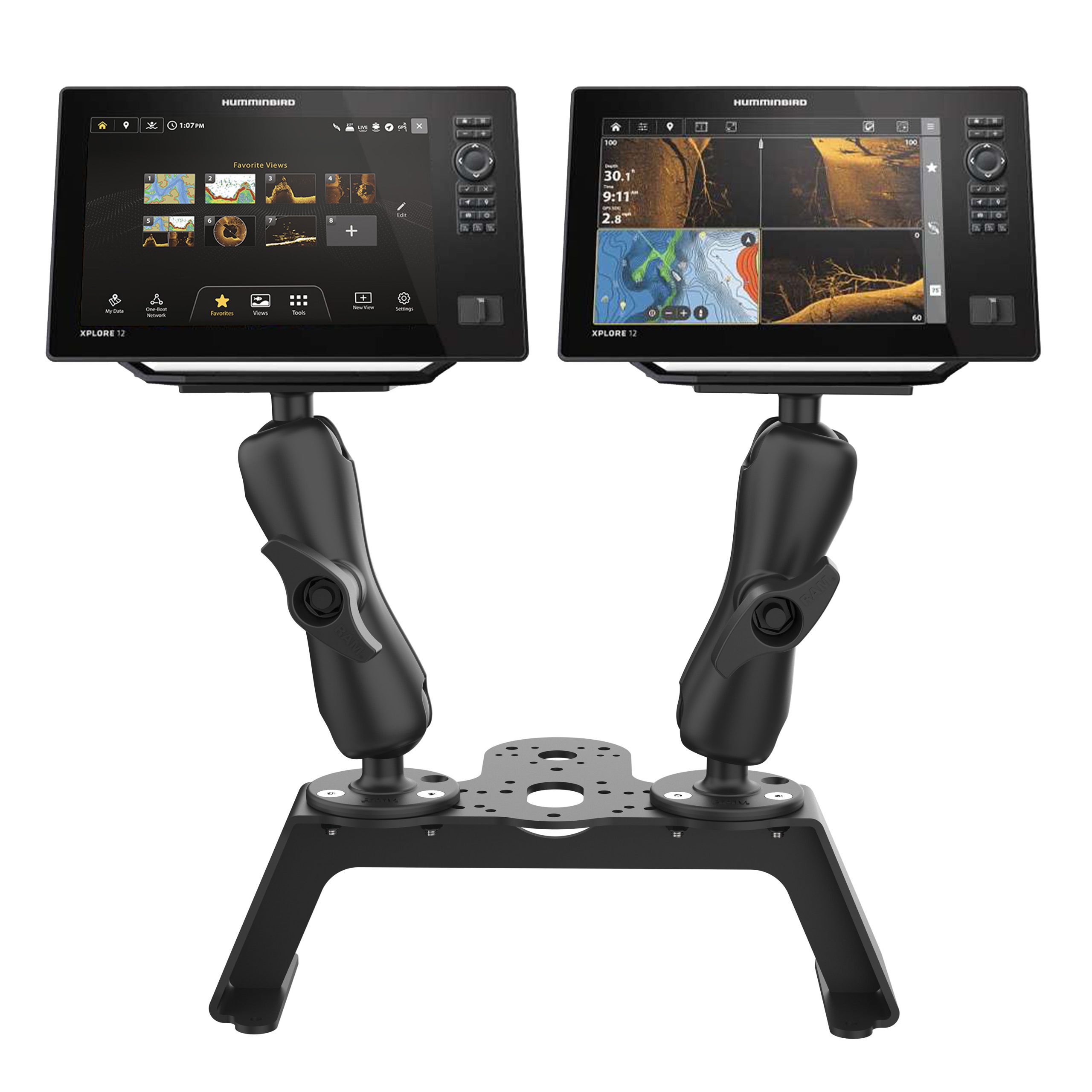 RAM® Fish Buttons Deck套件，配备双Humminbird螺旋桨8-10和XPLore Mount
