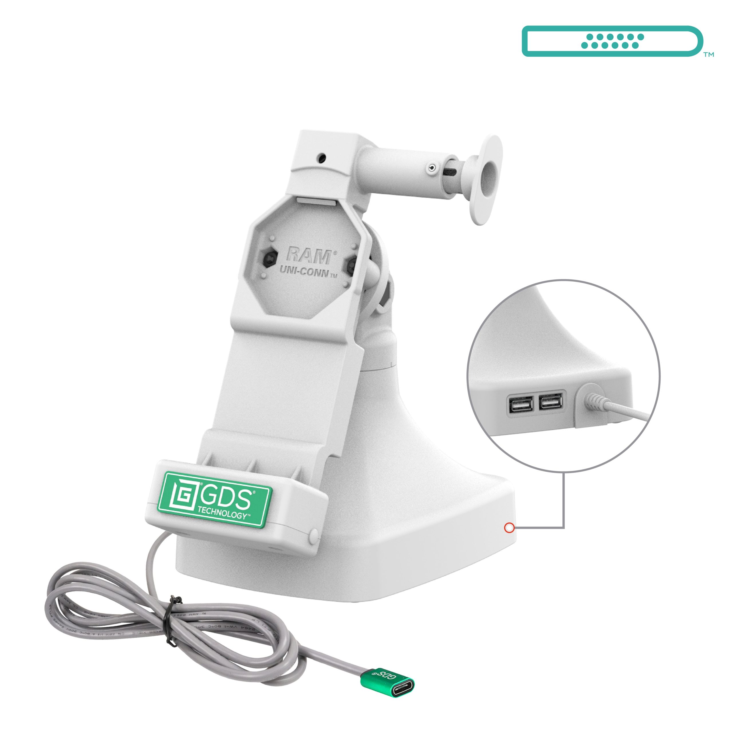 GDS® Uni-Conn™按钮和旋转底座，带USB-C +数据-灰色