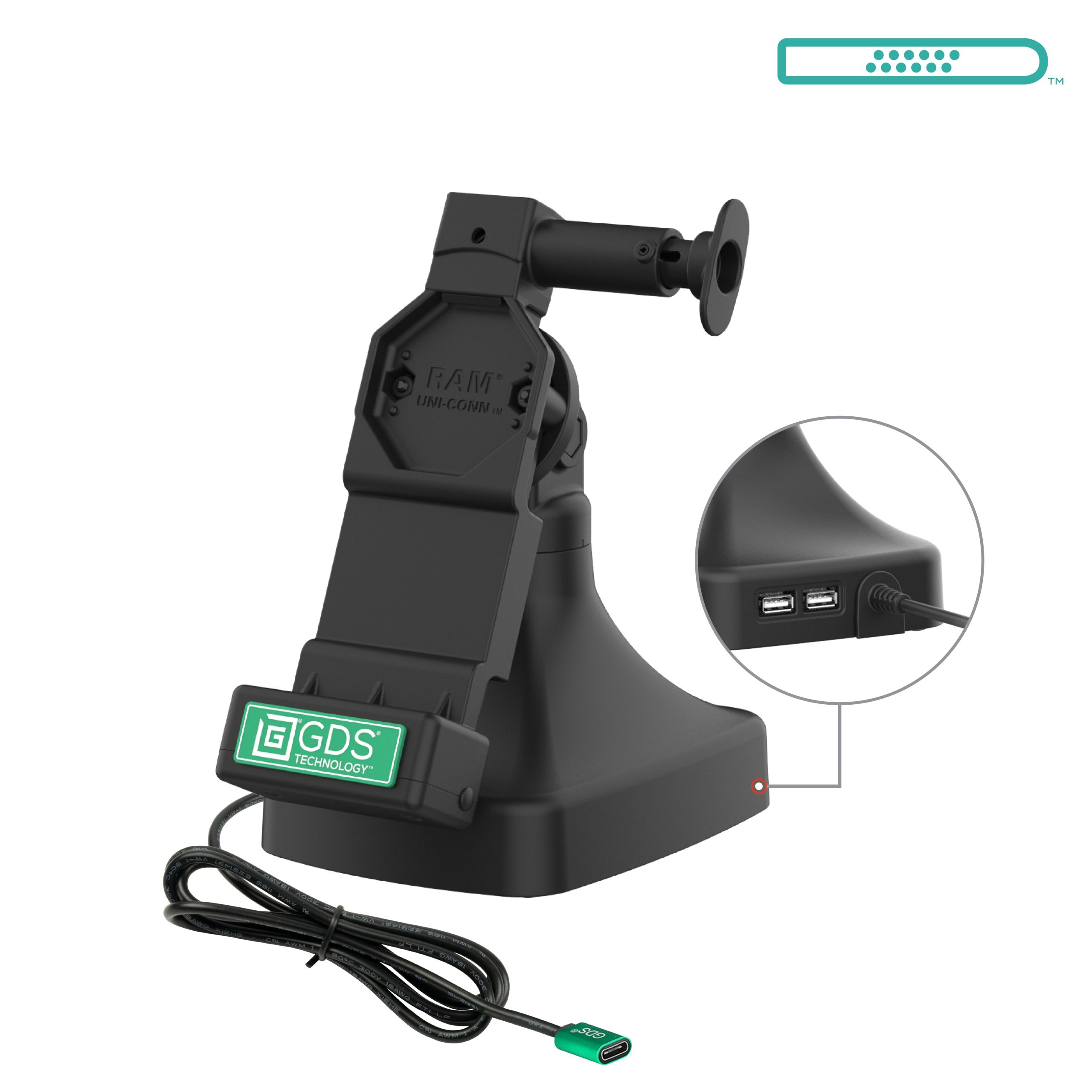 具有USB-C +数据的GDS® Uni-Conn™按钮和旋转底座