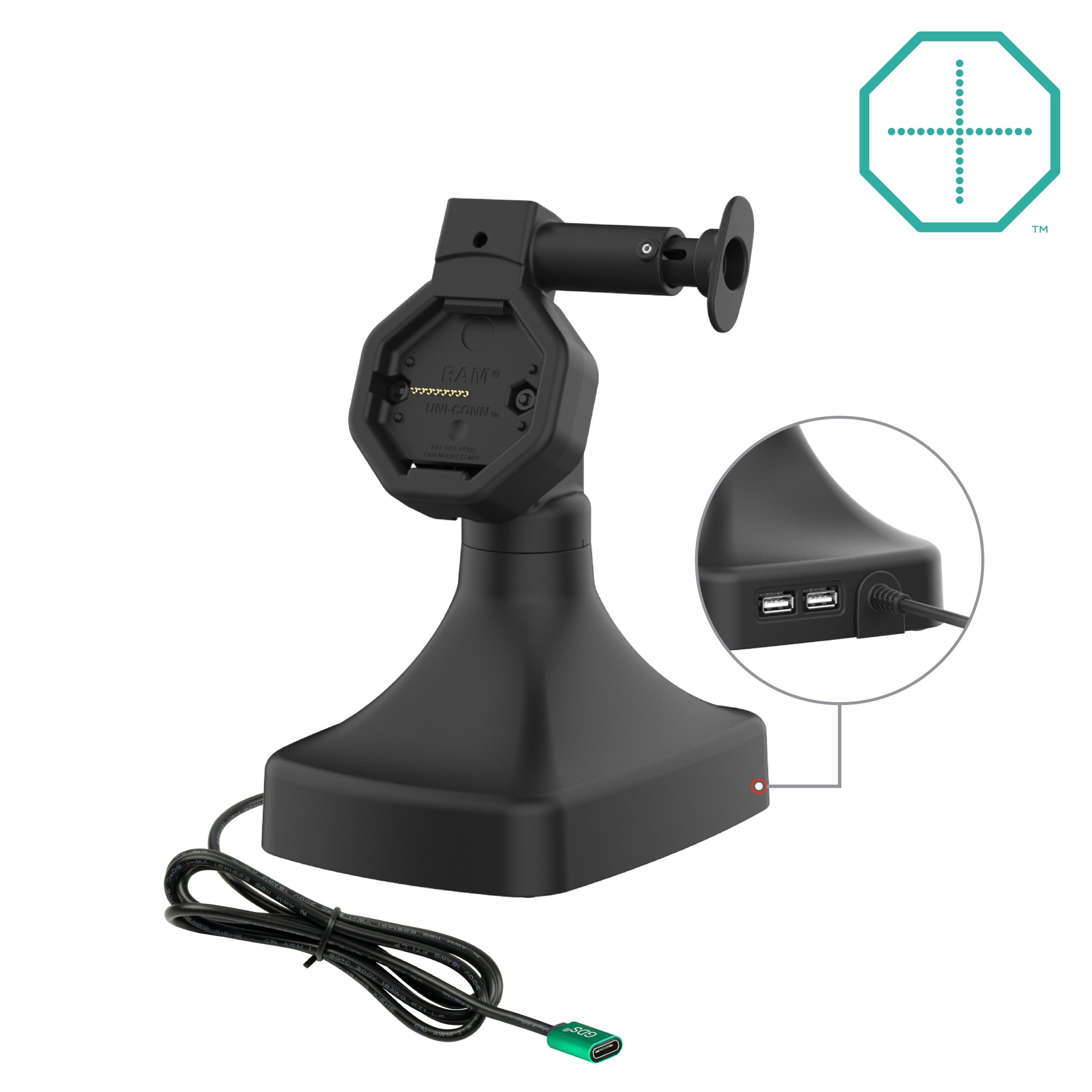 GDS® Uni-Conn™电动充电器和旋转底座，带USB-C +数据