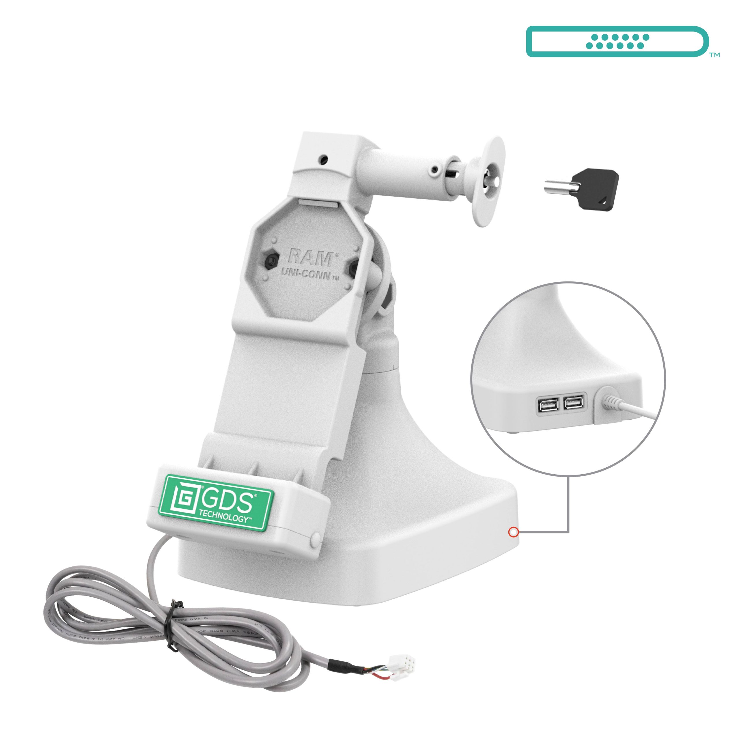 GDS® Uni-Conn™锁定按钮和旋转底座，带OE + Data -灰色