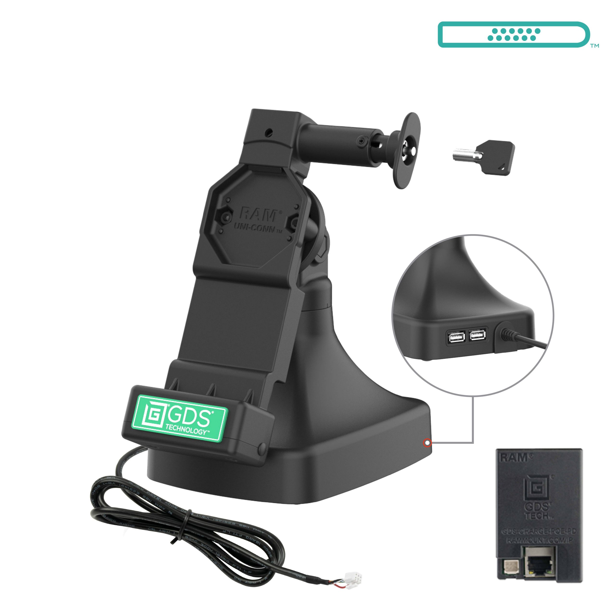 GDS® Uni-Conn™锁定按钮和旋转底座，带OE + Data