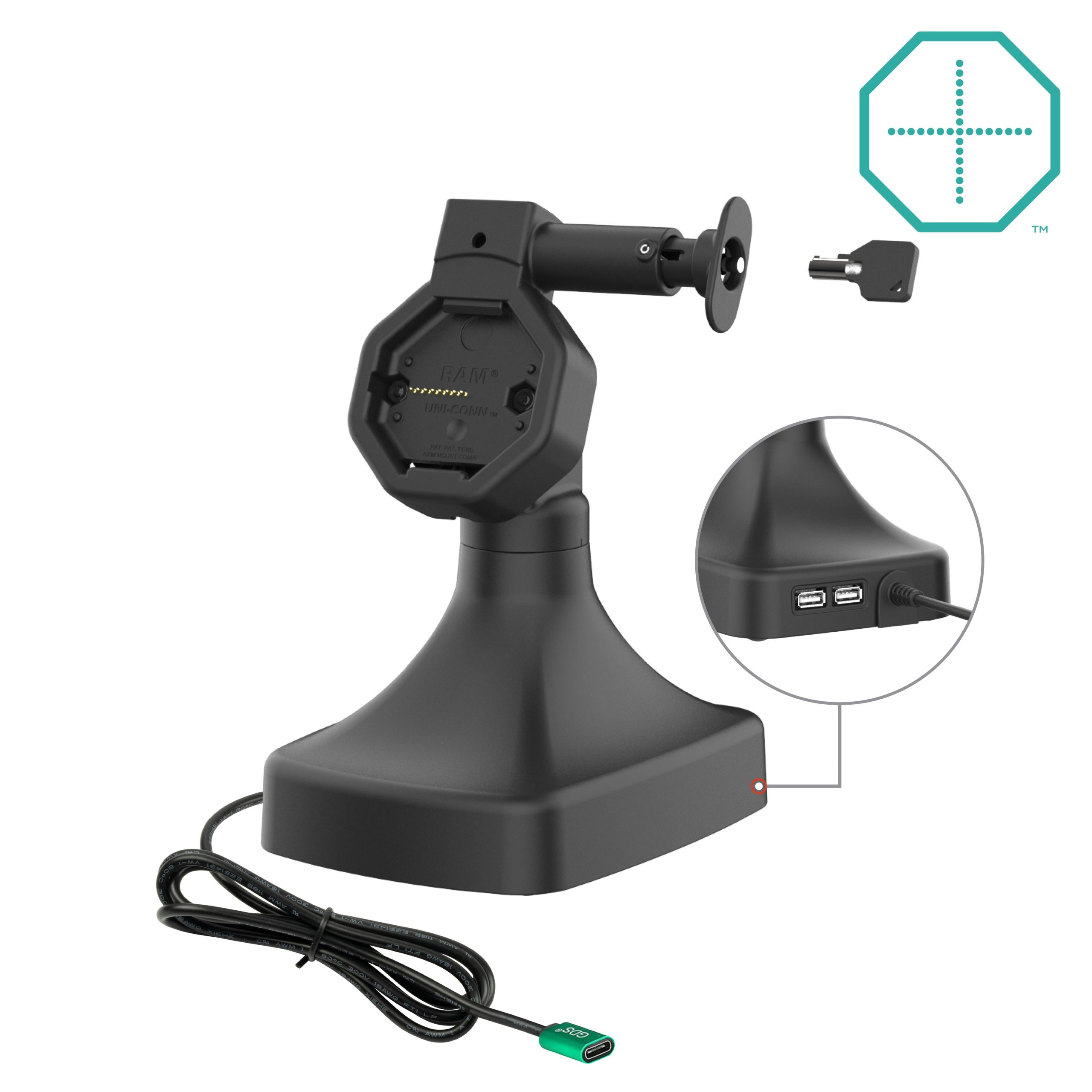 GDS® Uni-Conn™电动锁定按钮和旋转底座，带USB-C +数据