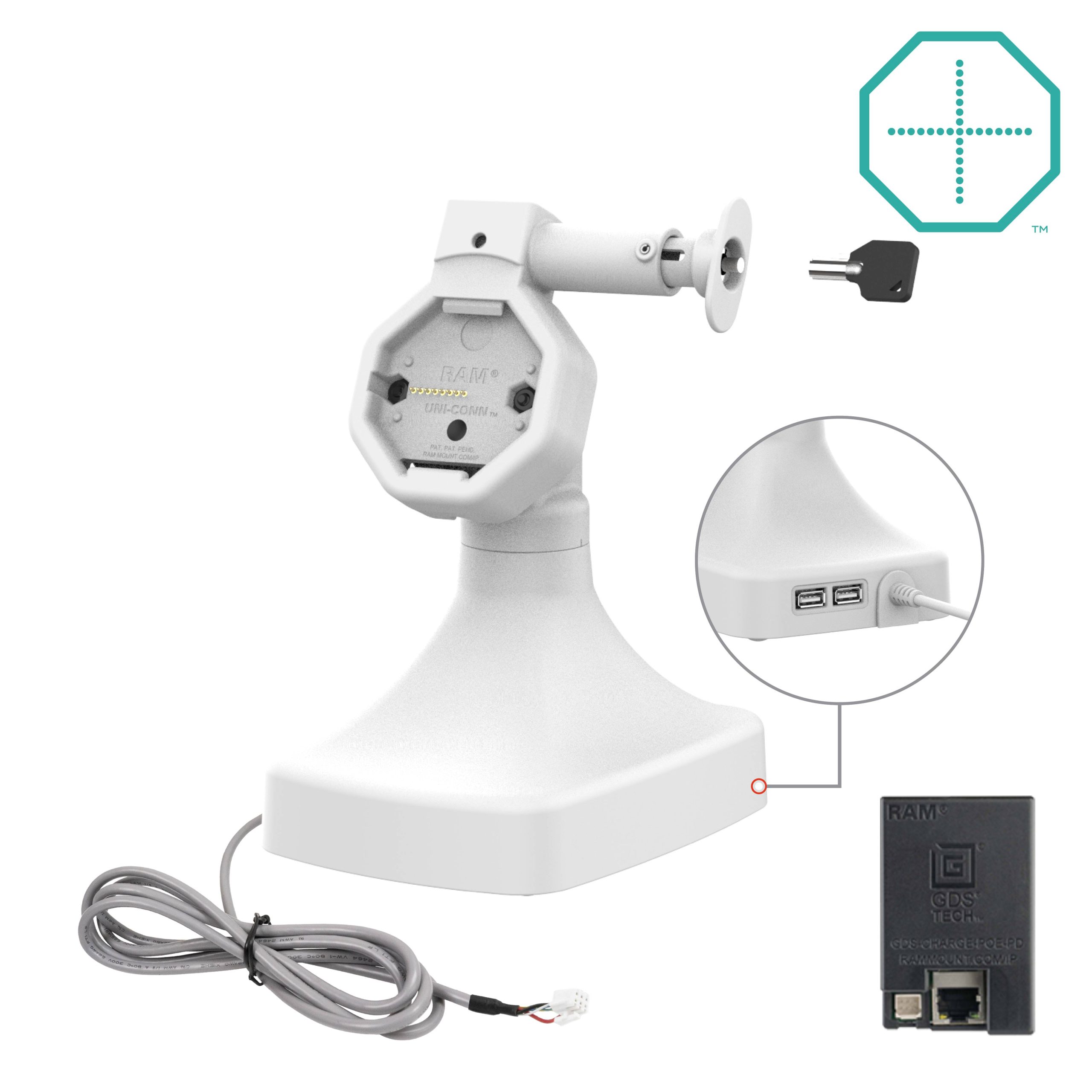 GDS® Uni-Conn™电动锁定按钮和旋转底座，带OE + Data -灰色