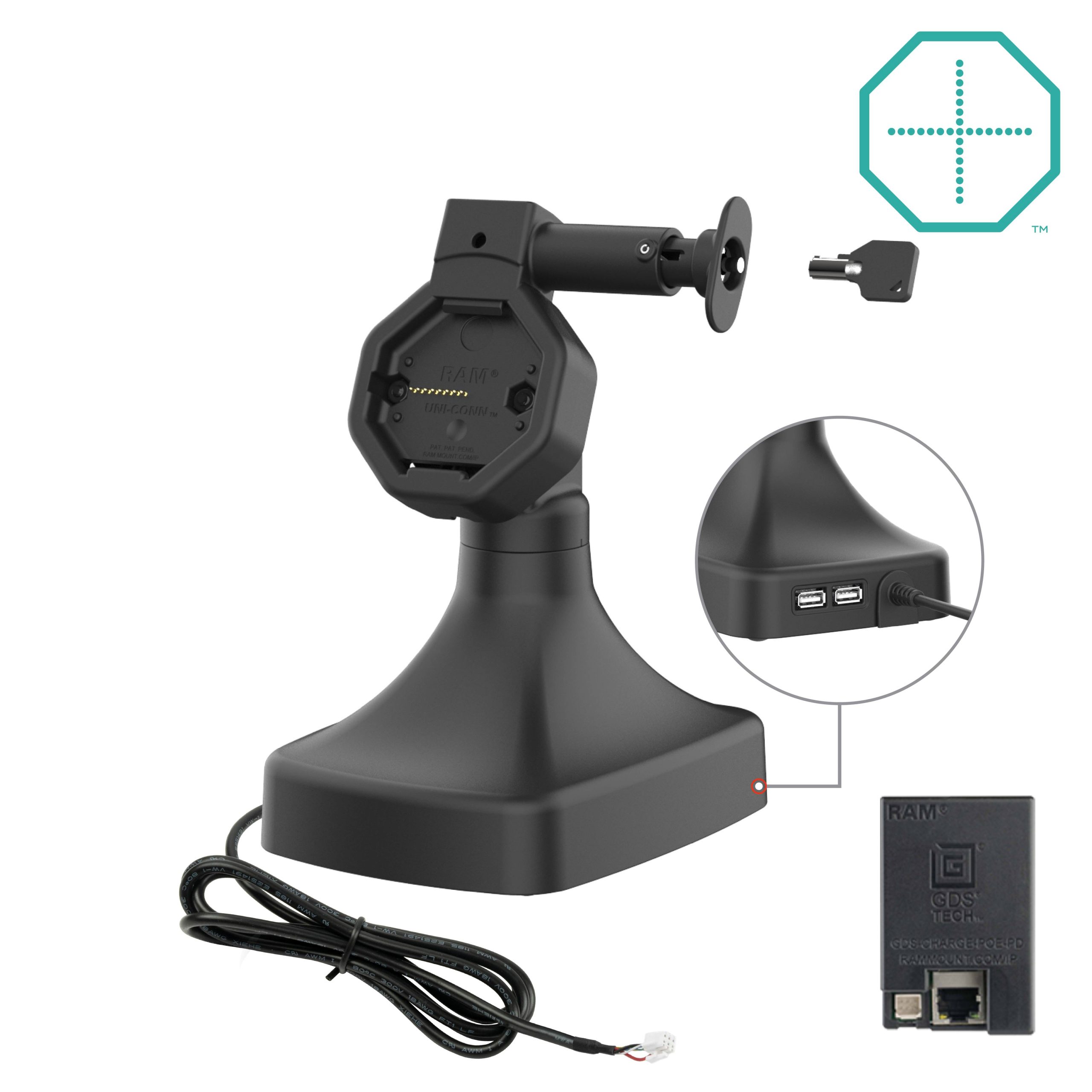 GDS® Uni-Conn™电动锁定按钮和旋转底座，带OE + Data