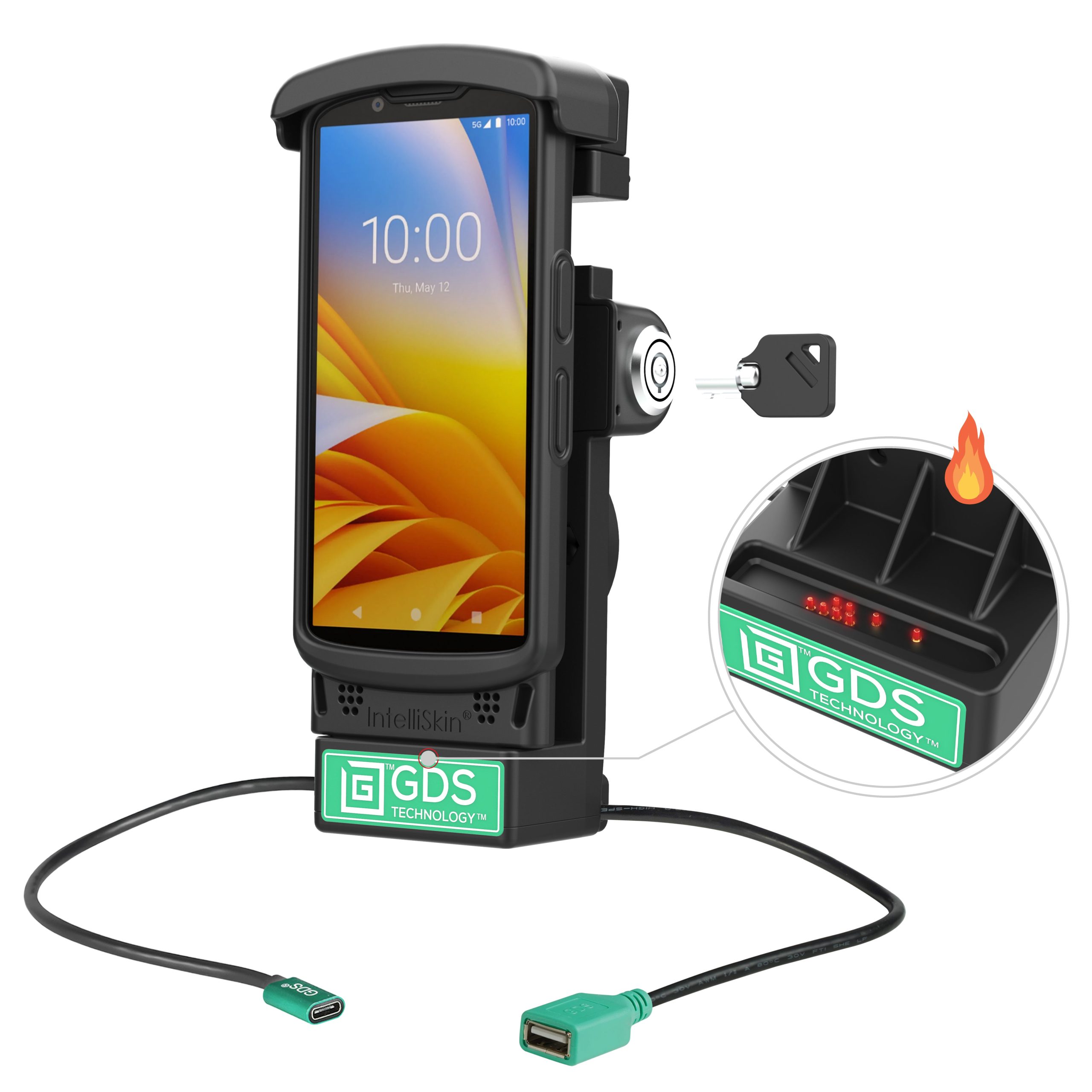 GDS®锁定电动Dock + USB-A，适用于Zebra TC 2x和TC 5x-加热销