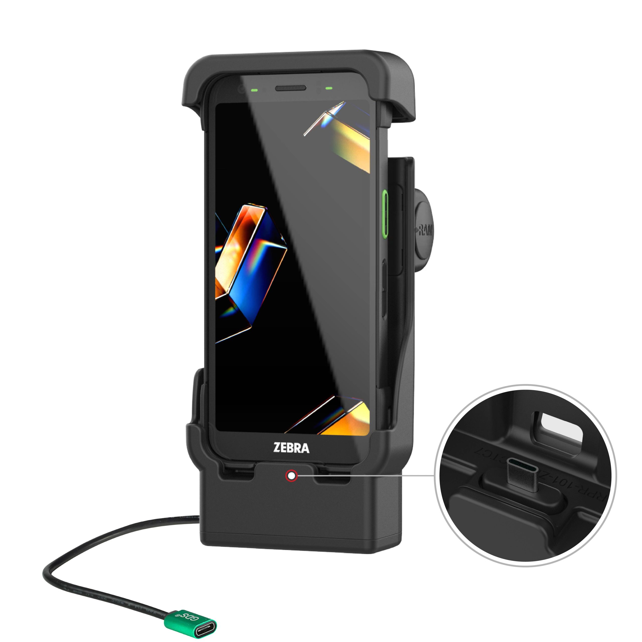 适用于Zebra TC 701的RAM®供电底座，采用USB-C