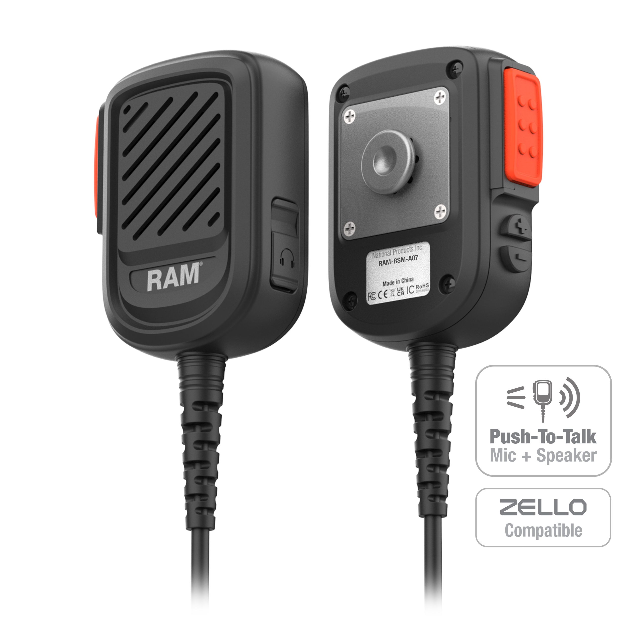 适用于Zello的RAM®远程扬声器麦克风，带USB-C